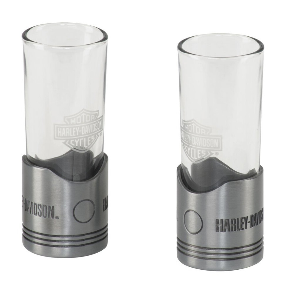 Harley-Davidson Piston Shot Glass Set, Two Hand Blown 2 oz. Glasses HDL-18770