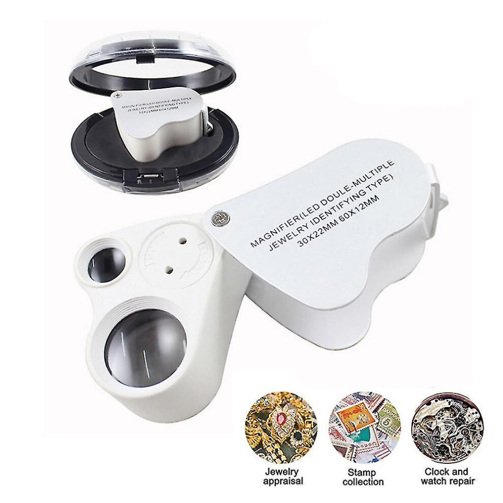 30x 60x Led Magnifier Jewelry Loupe Foldable Magnifier With Led Lights For Gem Coin Stamp