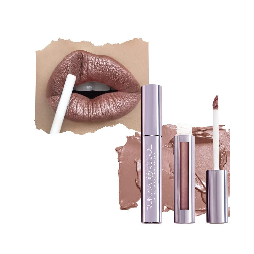 Runway Rogue White,Silver,Gold Pearl Glam Long Wear Shimmer Liquid Lipstick Metallic Cool-Toned Pink-Nude Lipstick With Silver And Gold Shimmer Soft Light