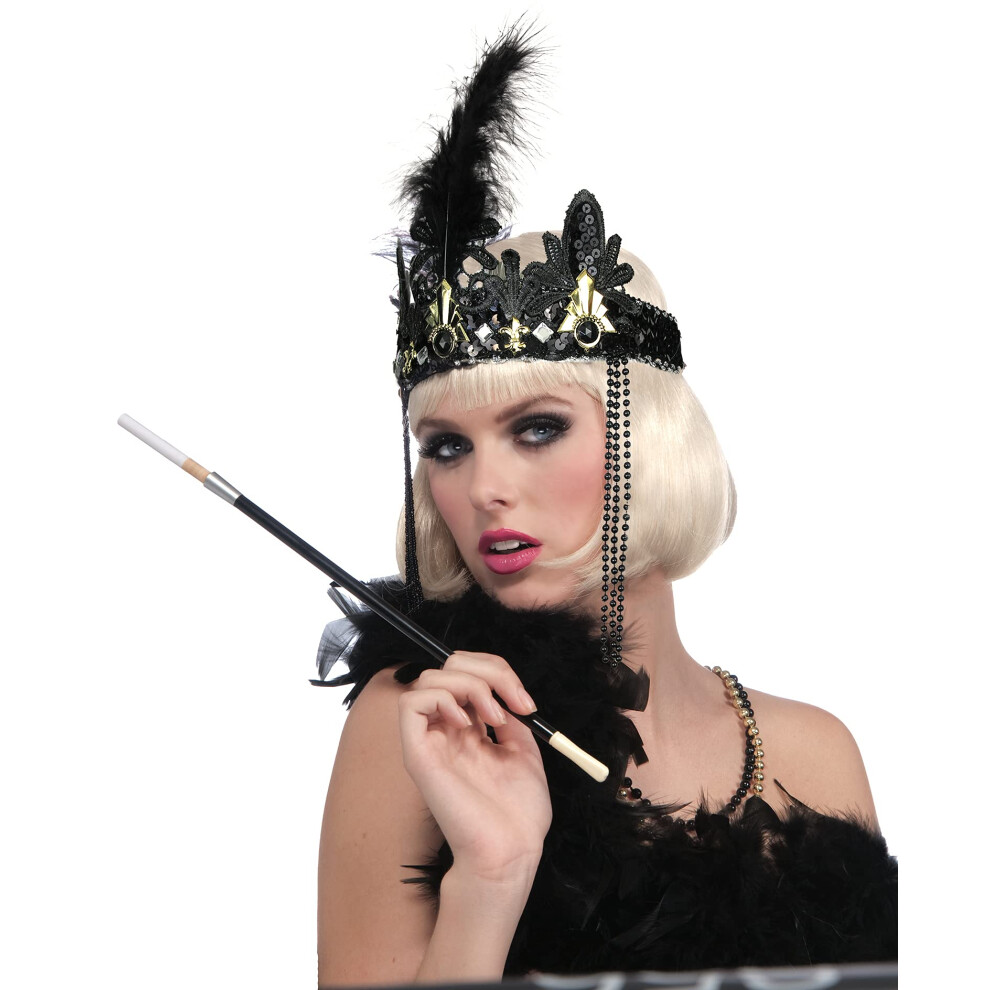 Forum Novelties Roaring 20's Deluxe Black and Gold Flapper Headband, Black/Gold, One Size