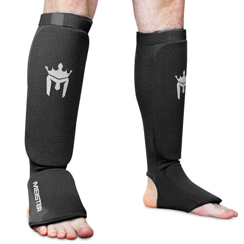 Meister MMA Elastic cloth Shin Instep Padded guards (Pair) - Black - SmallMedium