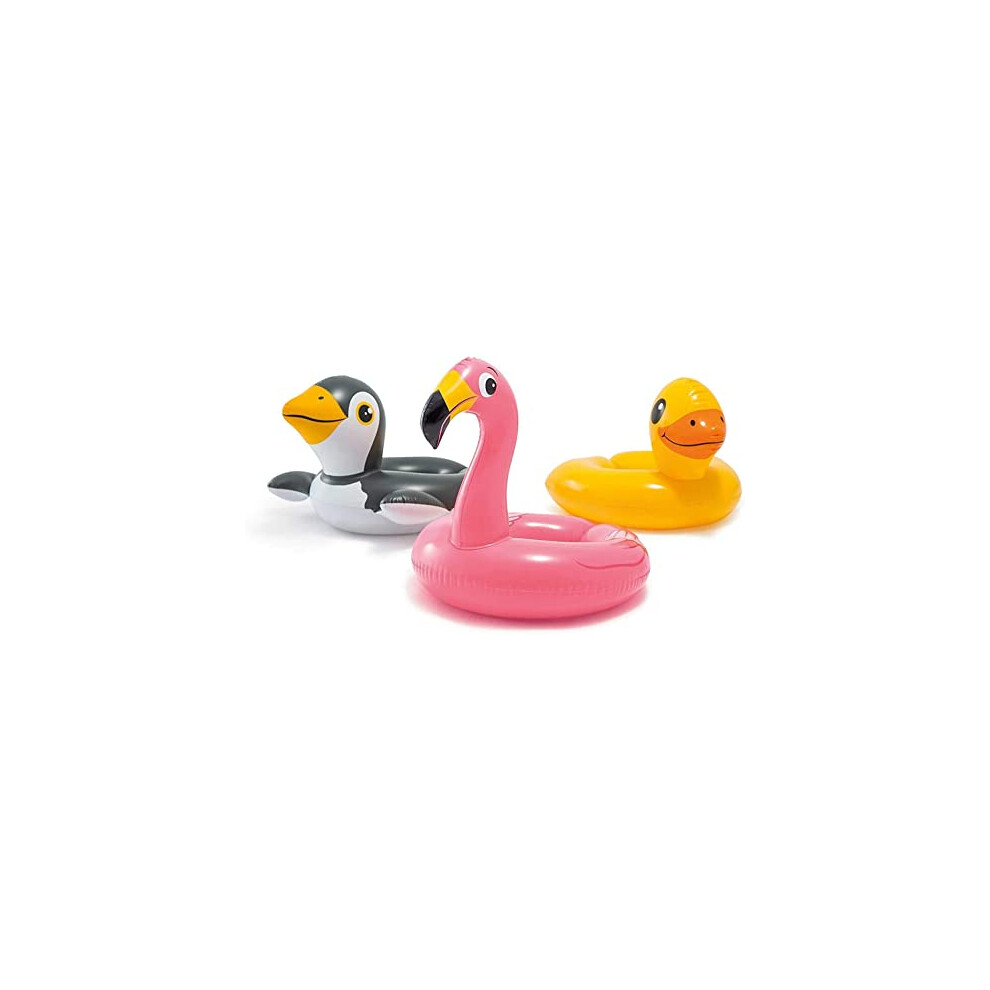 Intex , 43234-2327 3 Pack 59220Ep - Animal Head Split Ring Pool Floats Bundle Includes Frog, Duck, Penguin, Giraffe, Frog, Penguin