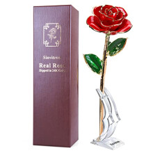 Sinvitron Gold doppade Rose 24k Real Rose Long Stem Gold Plated Rose med Stand Romantic Presents for Her Birthday Present For Women 24k Golden Ro