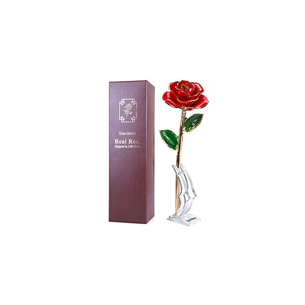 Gold Dipped Rose, Sinvitron Long Stem 24k Gold Dipped Real Rose Lasted Forever with Stand, Best Romantic Anniversary Valentines Day Gifts for Her-image-OPC-PDPB9GP-NEW