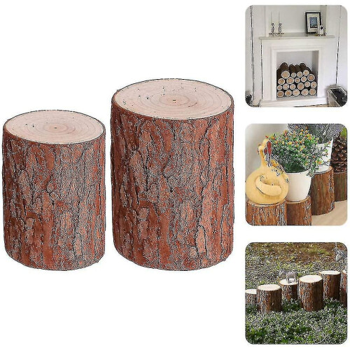 2 Piece Round Indoor Outdoor Garden Stool Rustic Stump 1