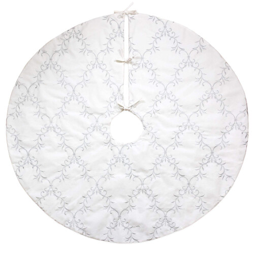 Homey cozy 56 inch Large christmas Tree Skirt, White & Silver Floral