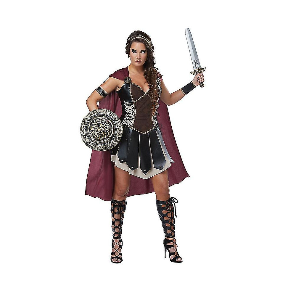 (M) Halloween Xena Gladiator Cosplay Costume Female Spartan 300 Warrior Outfit Dress Roman Soldier Fancy Dress