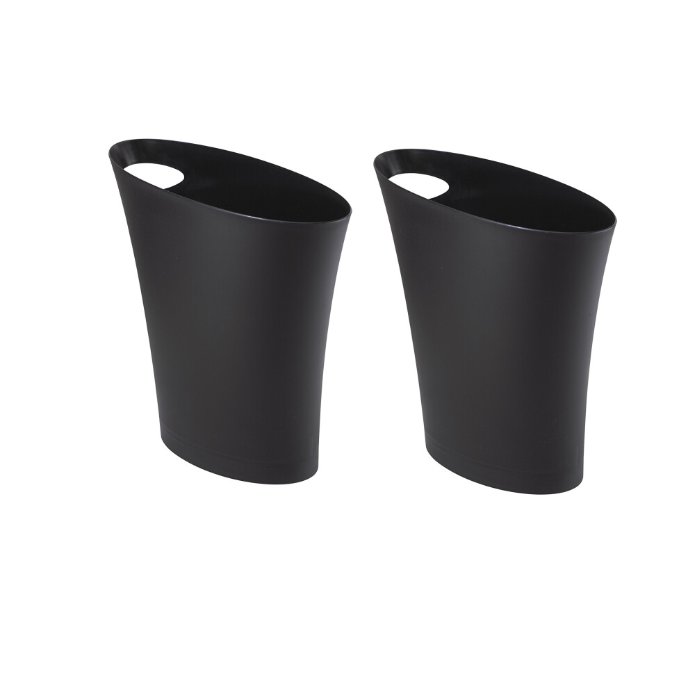 Umbra Skinny Sleek & Stylish Bathroom Trash, Small Garbage Can Wastebasket for Narrow Spaces at Home or Office, 2 Gallon Capacity, Black, 2-Pack