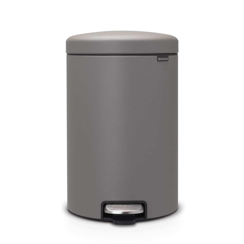 Brabantia New Icon Step Trash Can (53 Galmineral Concrete ) Soft Closing Kitchen Garbagerecycling Can With Removable Bucket & Metal Pedal Gray