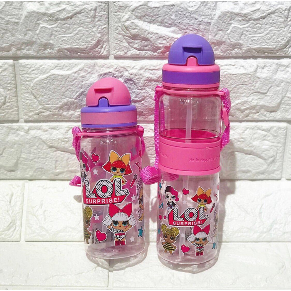 (LOL 350ml) 350/500ml Kids Cartoon Drinking Water Bottle Straw Cup With Shoulder Strap
