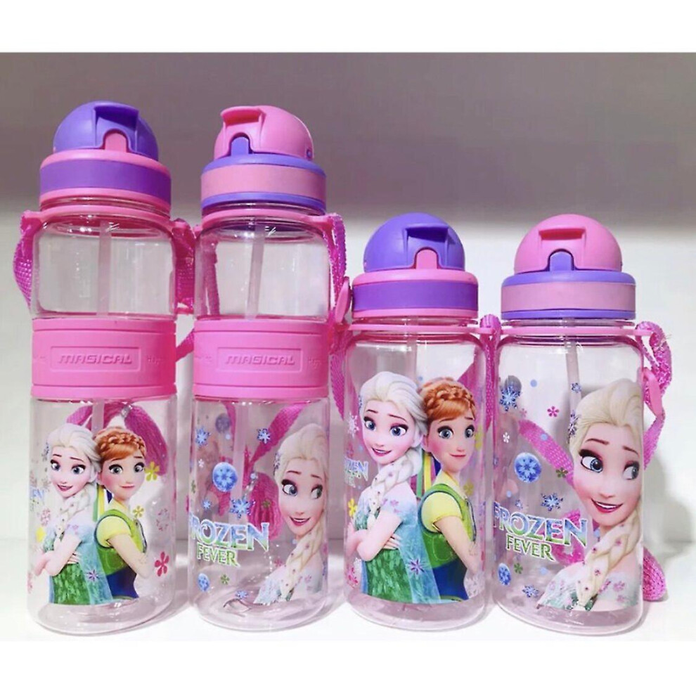 (Frozen 500ml(A El)) 350/500ml Kids Cartoon Drinking Water Bottle Straw Cup With Shoulder Strap