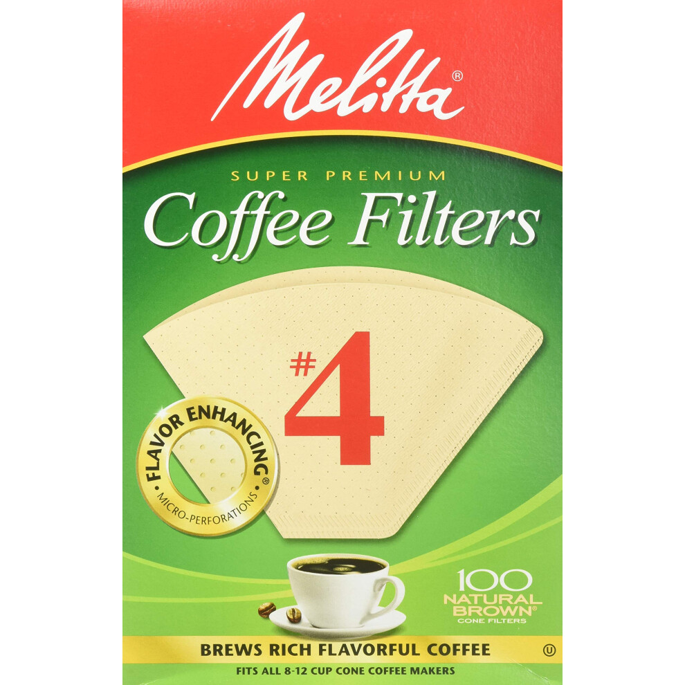 Melitta Cone Coffee Filters, Natural Brown #4, 300 Count (Pack Of 3)