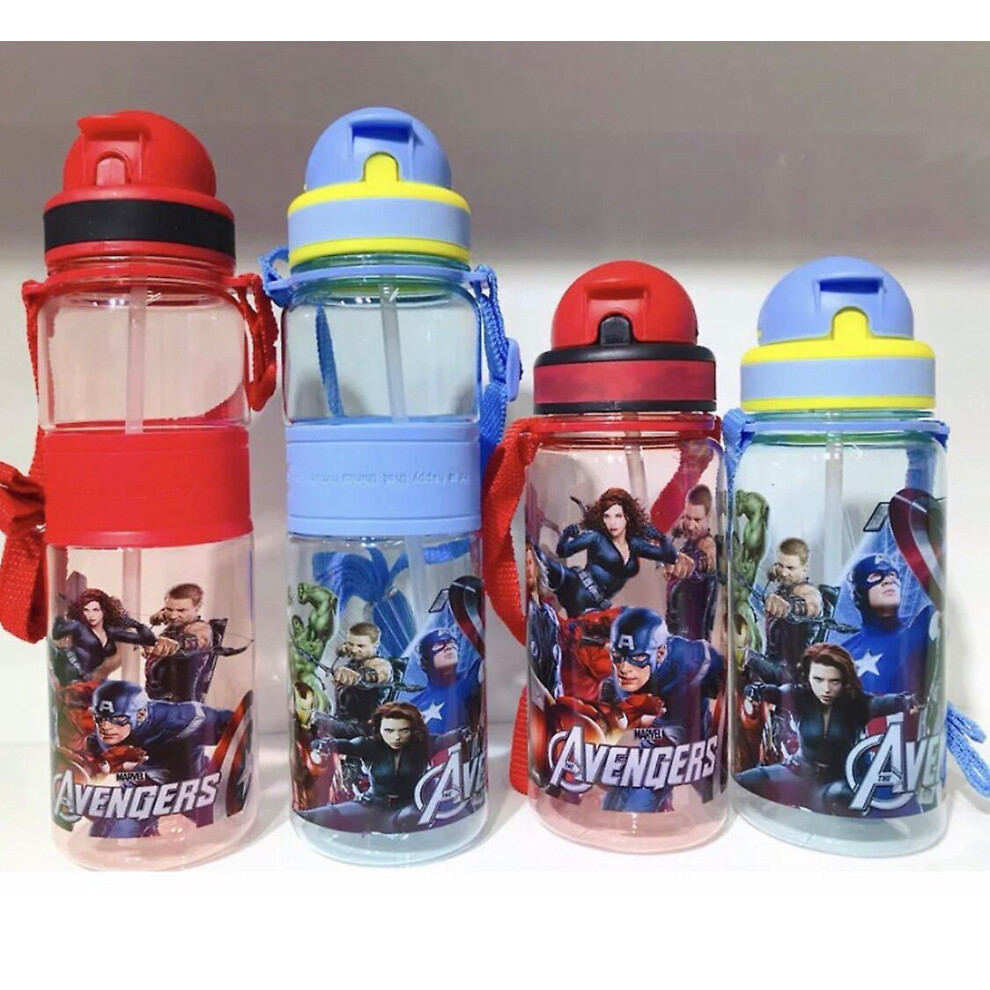 (Avenger 350Ml(Red)) 350/500Ml Kids Cartoon Drinking Water Bottle Straw Cup With Shoulder Strap Red