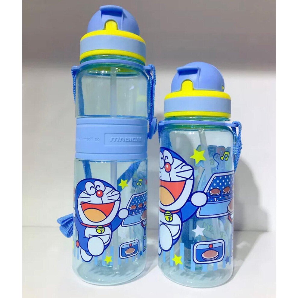 (Doraemon 350ml) 350/500ml Kids Cartoon Drinking Water Bottle Straw Cup With Shoulder Strap
