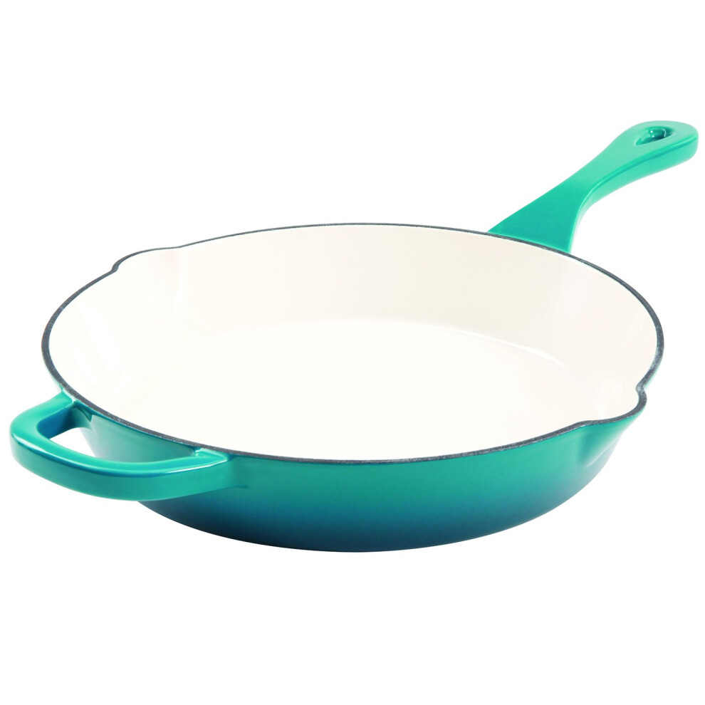 crock Pot Artisan 12 Inch Enameled cast Iron Round Skillet, Teal Ombre