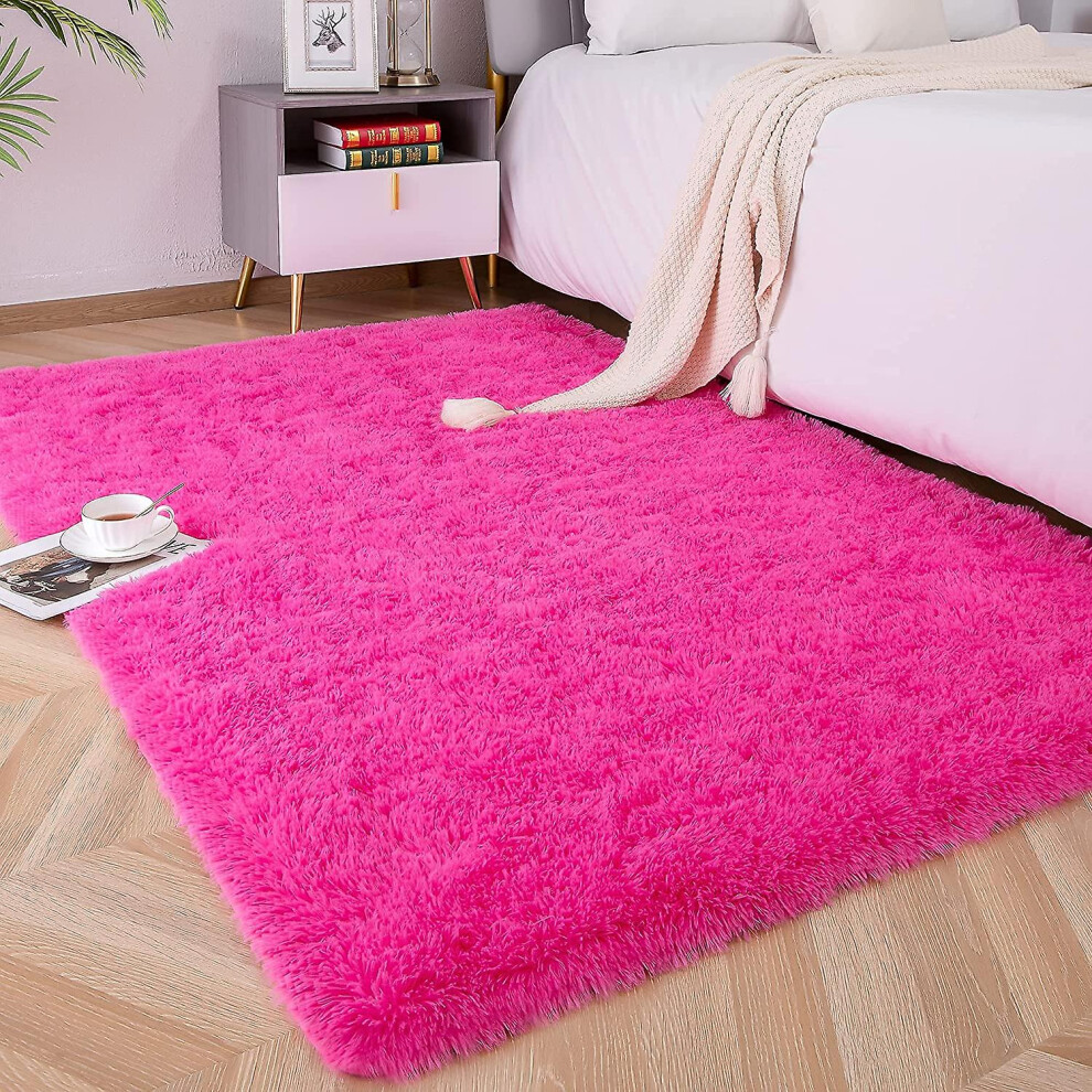 (Hot Pink, 4 * 5.2 Feet) Knfe    Soft Fluffy Area Rugs For Bedroom Kids Room Plush Shaggy Nursery Rug Furry Throw Carpets For Boys Gi