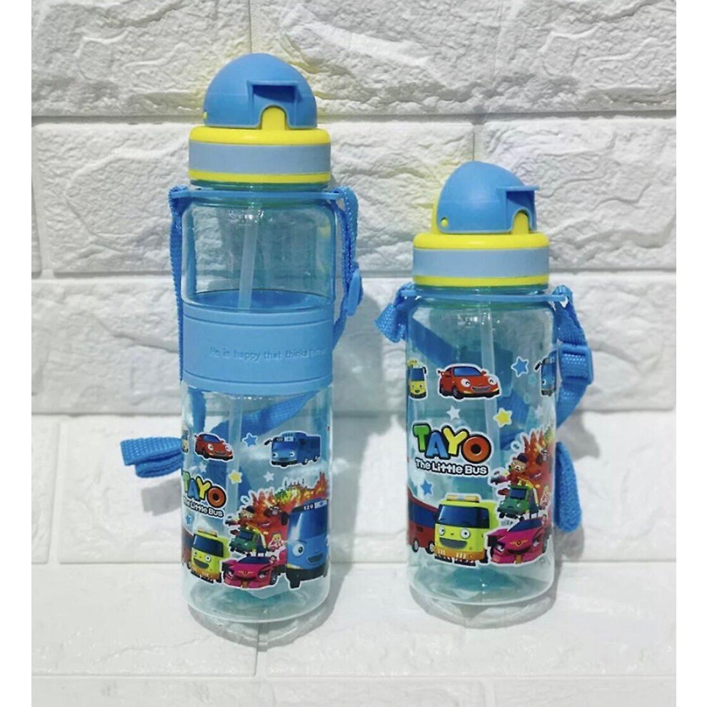 (Tayo 350ml) 350/500ml Kids Cartoon Drinking Water Bottle Straw Cup With Shoulder Strap