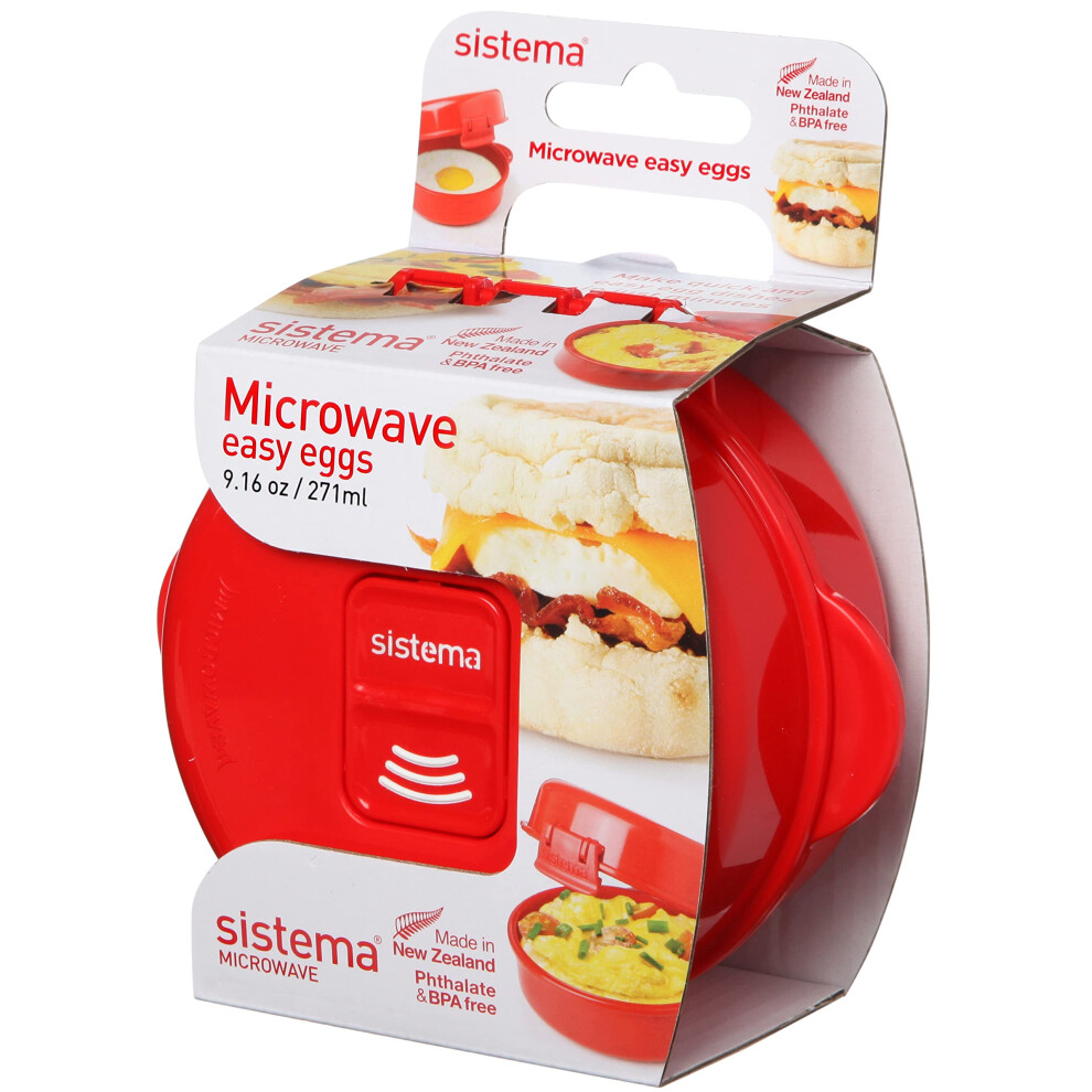 Sistema Microwave Egg cooker and Poacher with Steam Release Vent, Dishwasher Safe, 916-Ounce, Red