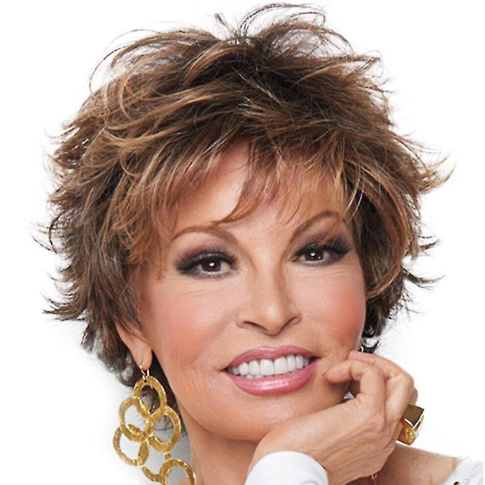 Unisex Brown Women Short Spiky Wig Synthetic Pixie Hair Head Cover Wigs