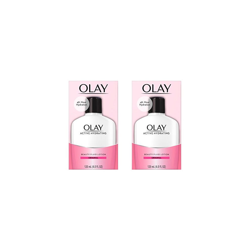 Face Moisturizer by Olay, Active Hydrating Beauty Fluid Lotion, Original Facial Moisturizer, 4 Oz. (Pack of 2) Packaging may Vary