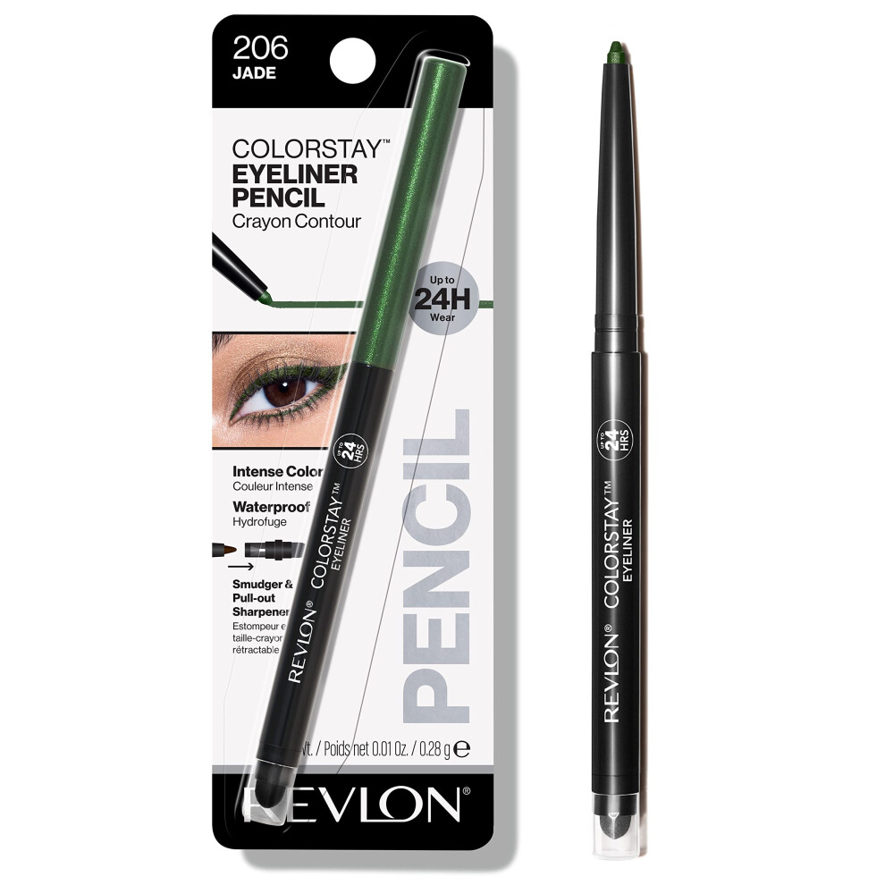 Revlon Pencil Eyeliner, colorStay Eye Makeup with Built-in Sharpener, Waterproof, Smudge-proof, Longwearing with Ultra-Fine Tip, 206 Jade, 001 oz