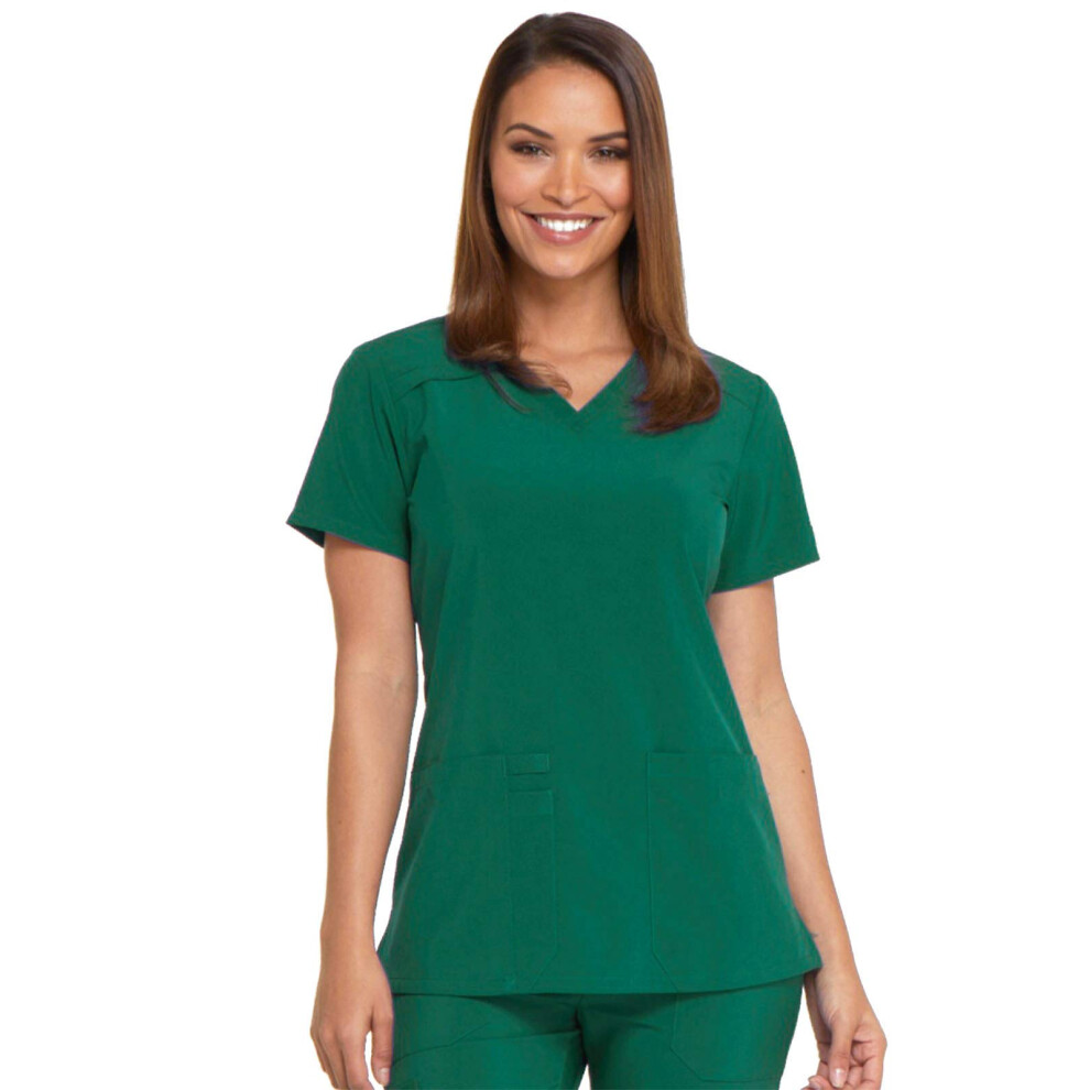 Dickies EDS Essentials Scrubs, V-Neck Womens Tops with Four-Way Stretch and Moisture Wicking DK615, XS, Hunter green