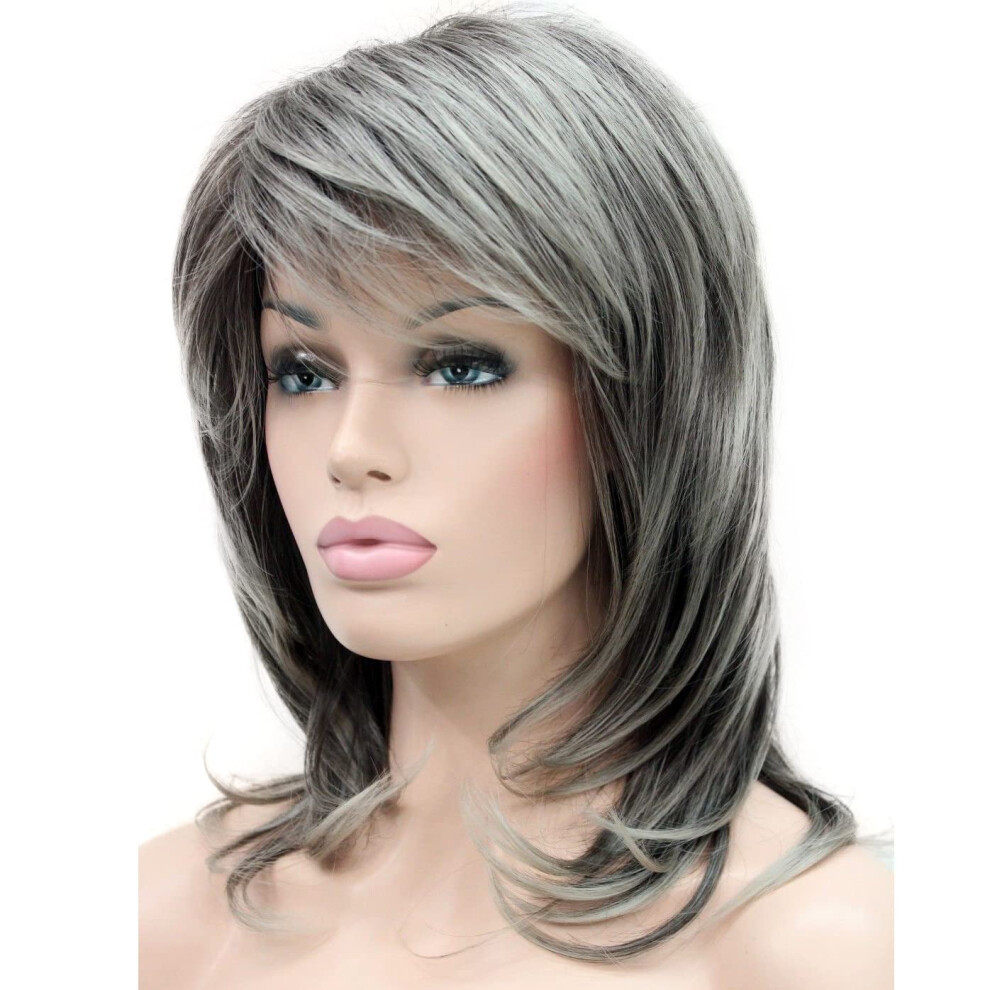 Lydell Unisex Grey Long Soft Shaggy Layered Classic Cap Full Synthetic Wig Wigs (Ab76 Ombre)