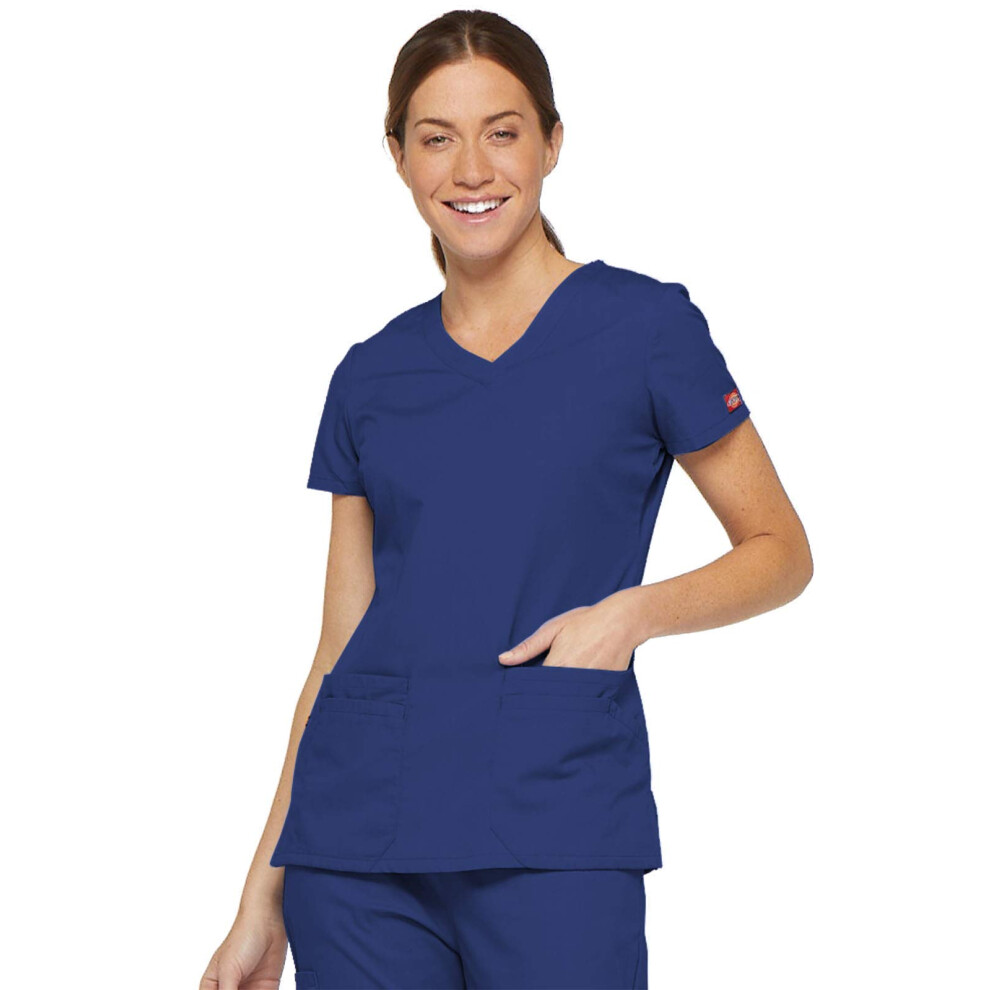 Dickies womens Signature V-neck Top With Multiple Patch Pockets medical scrubs shirts, galaxy Blue, XX-Small US