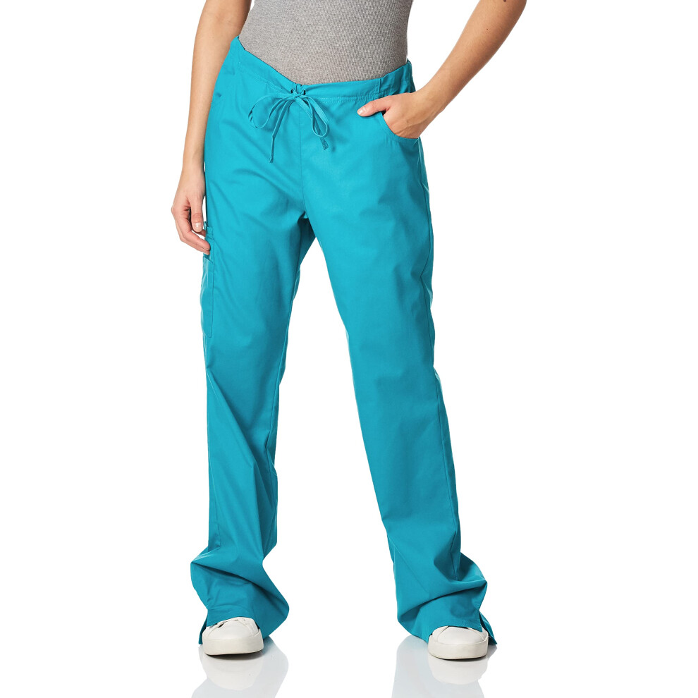 Dickies Womens Signature Mid Rise Drawstring Scrubs cargo Pant, Teal Blue, X-Large Tall