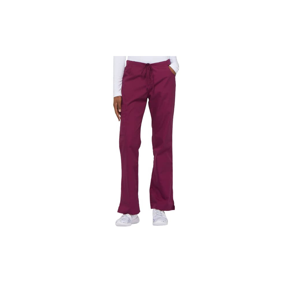 Dickies womens Signature Mid Rise Drawstring cargo medical scrubs pants, Wine, Large Petite US