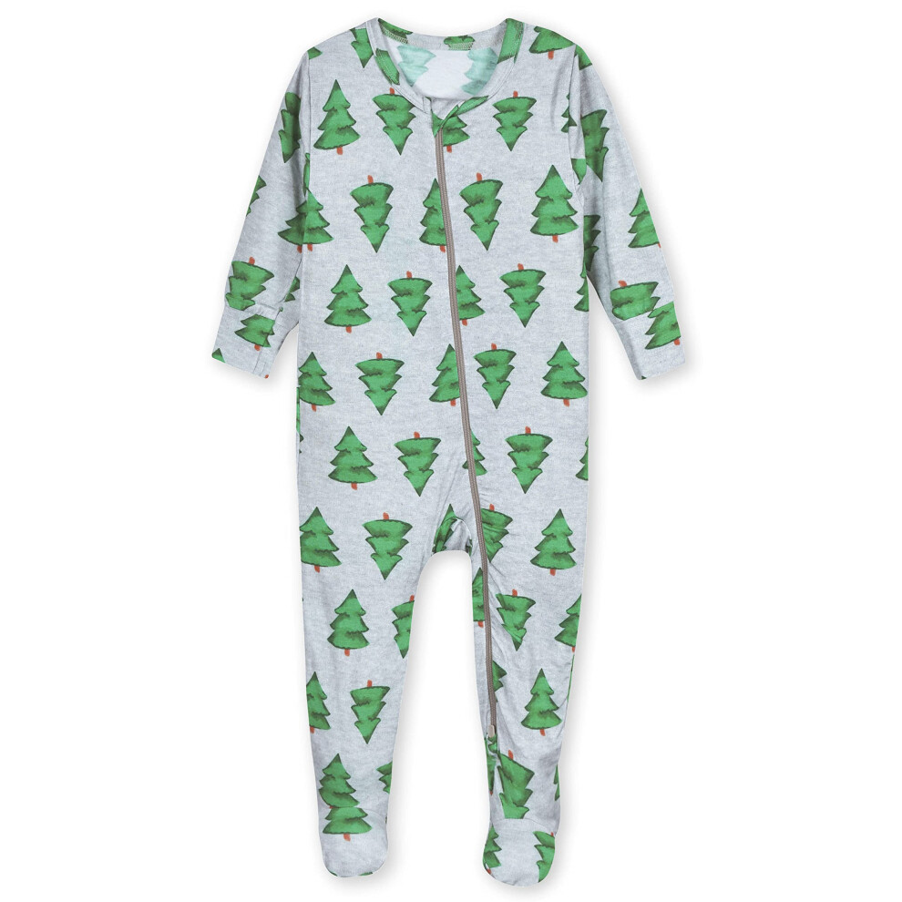 gerber Unisex Baby Toddler Buttery Soft Snug Fit Footed Pajamas with Viscose Made from Eucalyptus, Trees, 6-9 Months