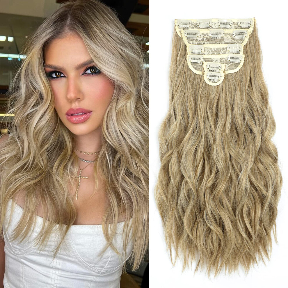 Fliace Clip In Hair Extensions, 6 Pcs Natural & Soft Hair & Blends Well Hair Extensions, Long Wavy Hairpieces(20Inch, 6Pcs,Mixed Dirty Blonde)