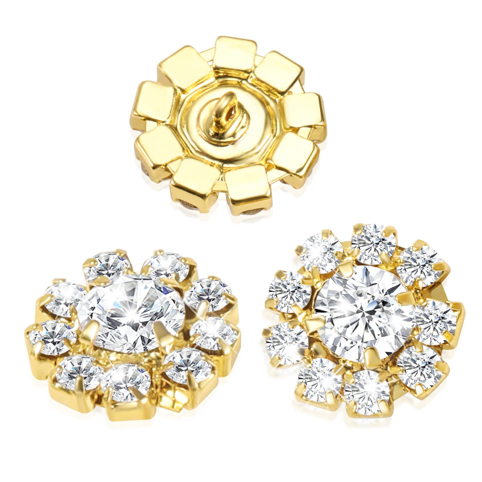 Bottoni In Strass, 24PCS Pulsante Oro Cristallo Fiore Abbellimenti Artigianato Sfuso Per Cardigan Abbigliamento Cucito Decorazione Di Nozze-image