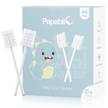 Papablic 40-Pack] Limpiador de lengua para bebé, limpiador de encías mejorado con mango de papel para bebés de 0 a 2 años
