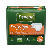 Depend Skydd med Flikar, [Stora], Maximal Absorption, 16-Pack