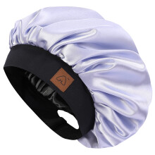 HAT HUT Satin Haube Seidenhaube Schlafmütze für Frauen Lockige Haare Verstellbare Breite Doppel-Layer (ASH BLUE)