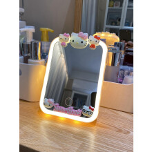 (pink) Kawaii Genuine Sanrio Led Makeup Mirror Hello Kitty Cartoon Girl Hd Lighting Dressing Mirror Desk Cute Ladies Holiday Gift
