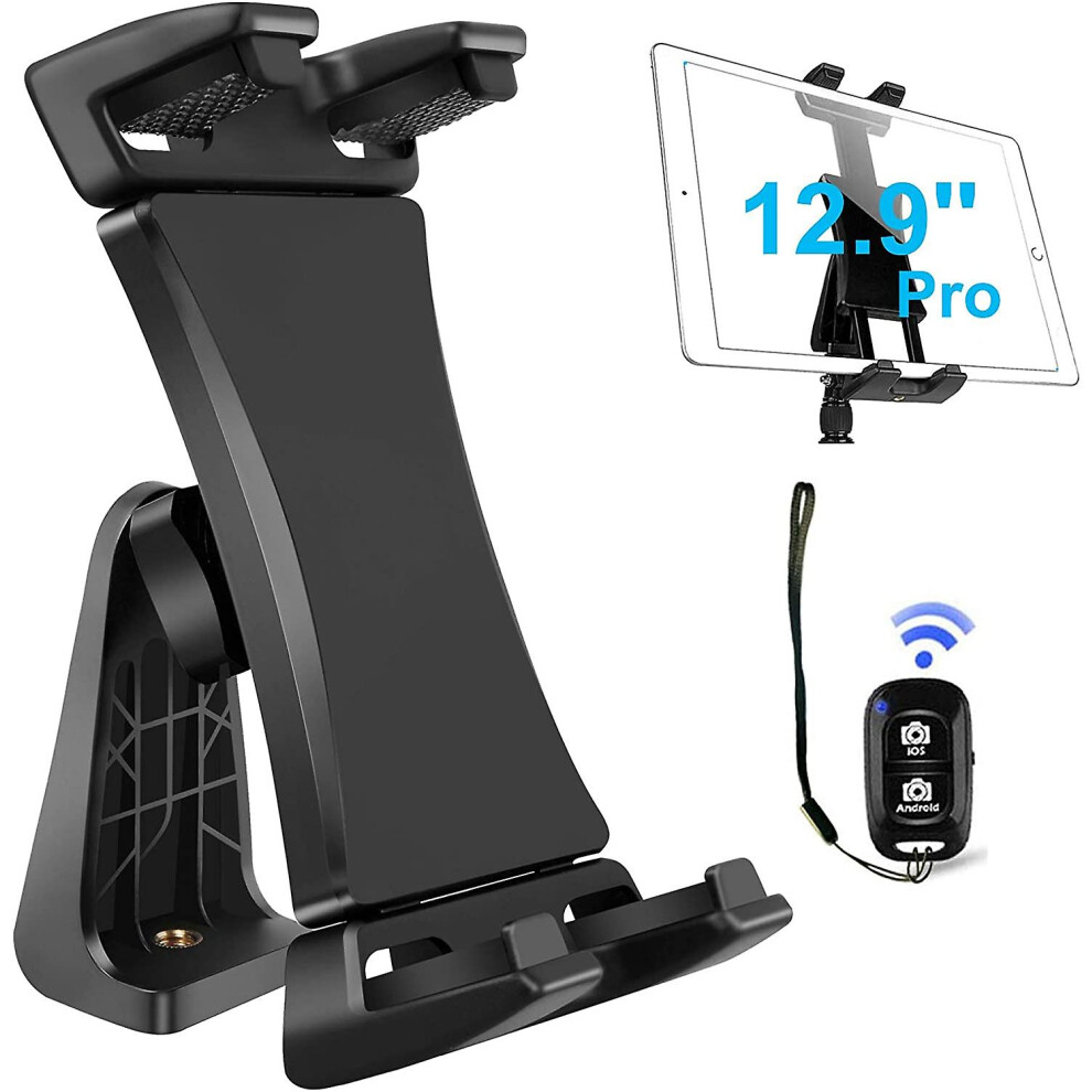 Ipad Tripod Mount Adapter 360 Degree Rotatable Universal Tablet Clamp Holder For Ipad Pro 12.9 11 10.5, Ipad Air Mini, Surface Tab, Galaxy Tab And 3.5