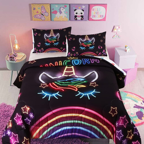 Oecpkd cute Unicorn comforter Sets Rainbow Soft girls comforter Sets ...