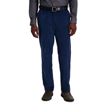 Haggar Herren-Freizeithose aus Stretch-Cord mit erweiterbarer Taille, klassische Passform, flache Vorderseite, Kadettblau, 34 W x 30 L US