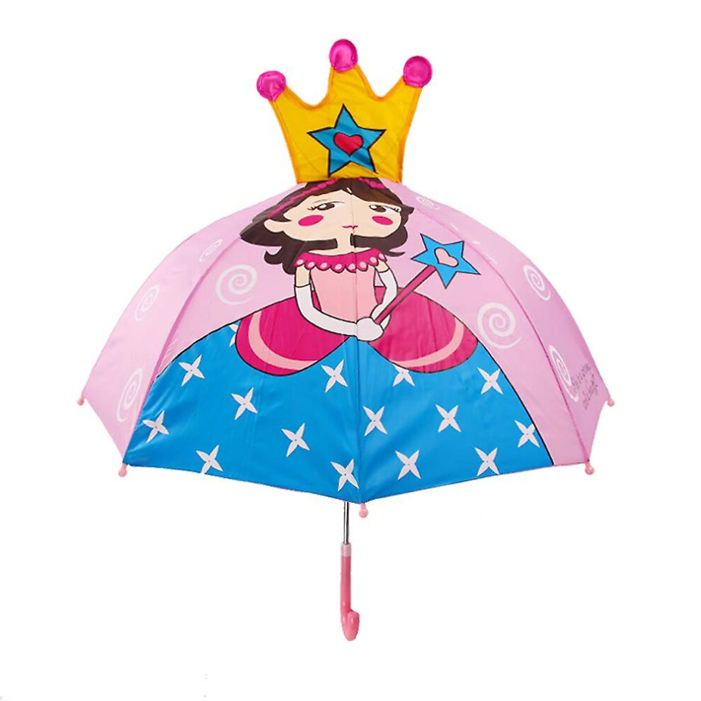 (Crown Princess) Kids Umbrella For Boys Girls Rain Gear Parasol Children Umbrella Professional Portable Dome Umbrellas Lovely 3d Animal Patterns