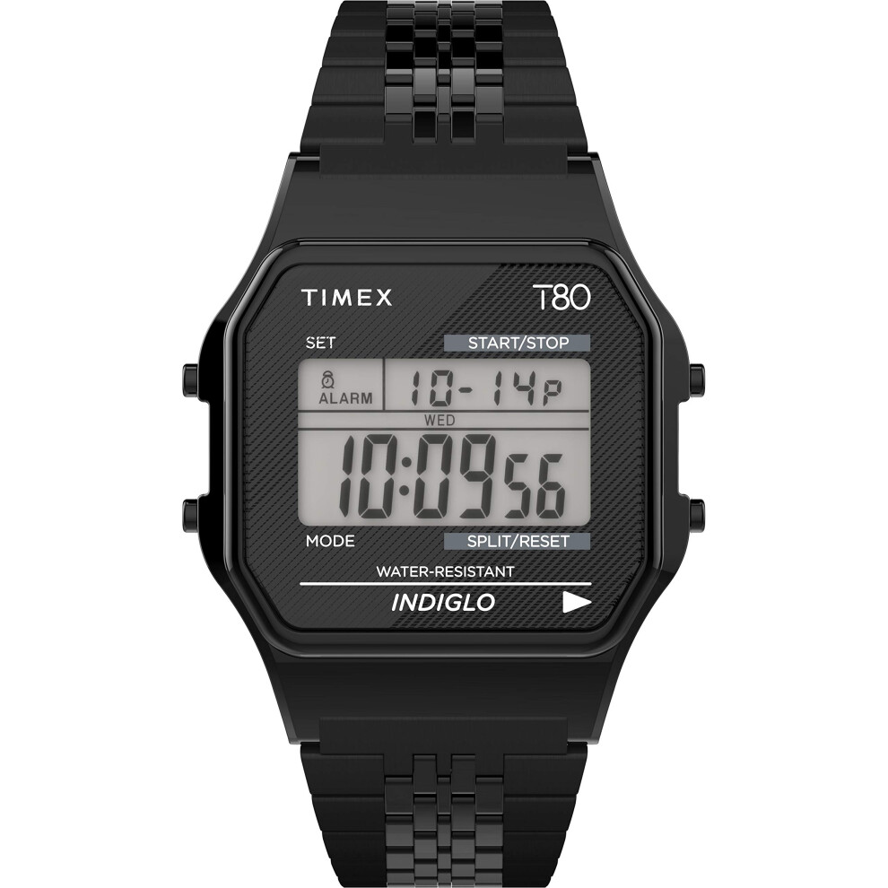 Timex T80 34mm Watch - Black with Stainless Steel Bracelet