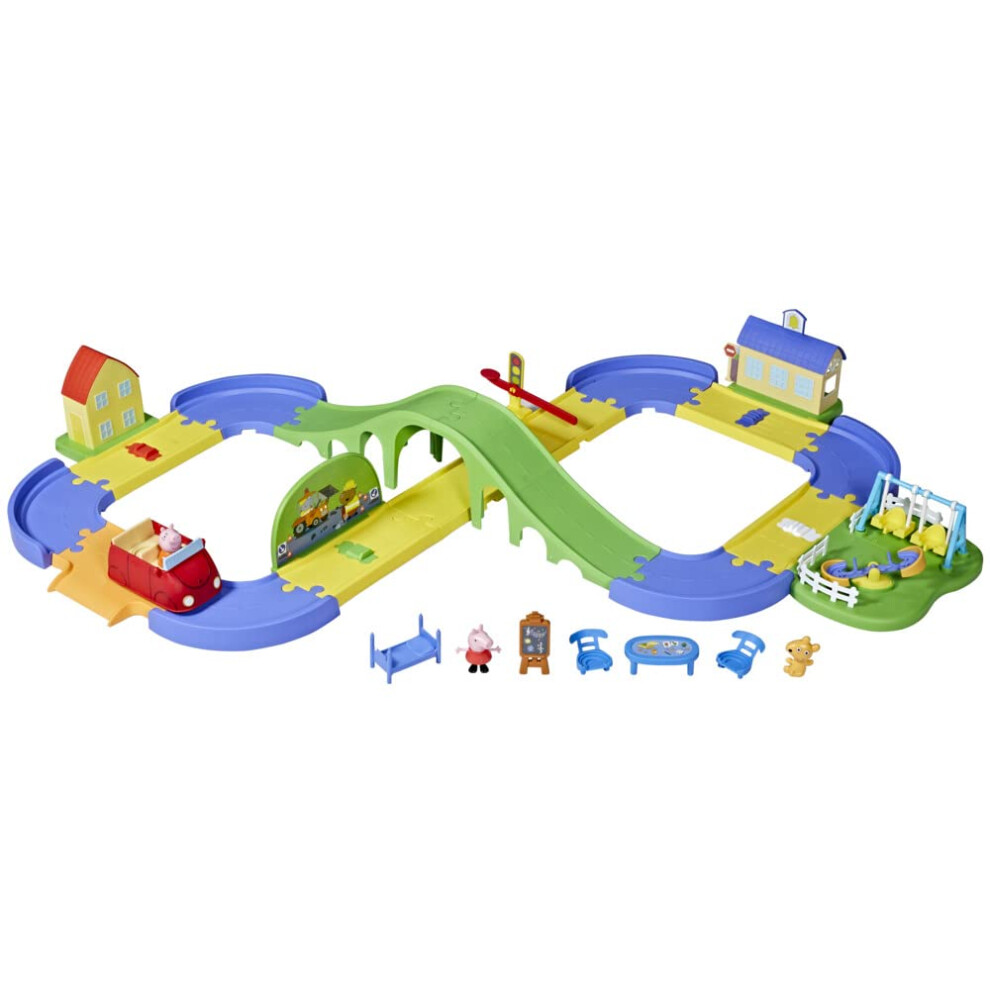 Peppa Pig All Around Peppas Town Set with Adjustable Track; Includes Vehicle and 1 Figure; Sounds; Ages 3 and Up