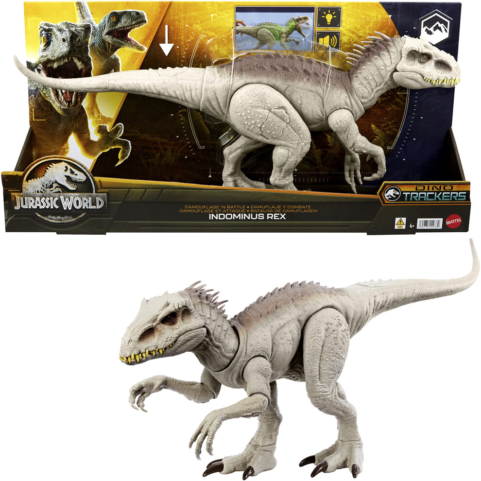 Wwe Jurassic World Indominus Rex Dinosaur Toy With Lights, Sounds, Chomp And Side To Side Neck Motion, Camouflage N Battle I-Rex, Digital Play