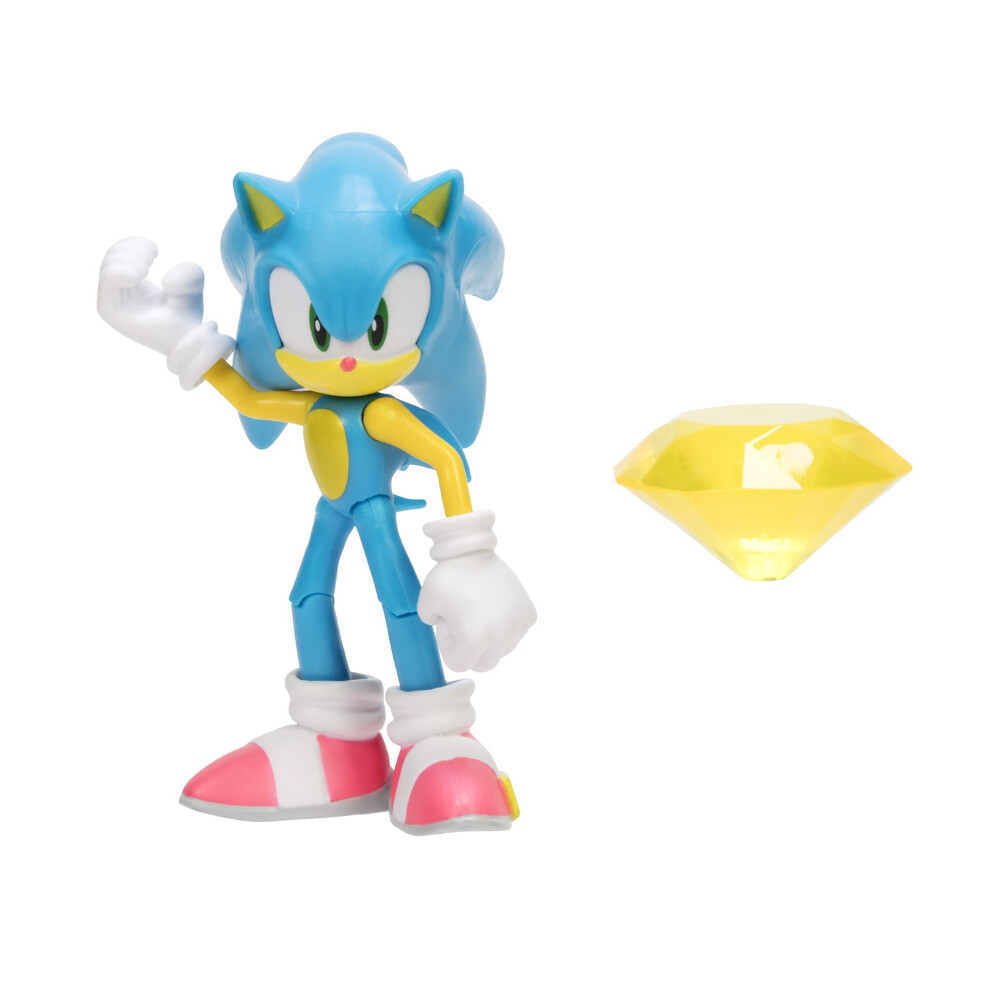 Sonic The Hedgehog 4-Inch Action Figure Modern Sonic with Yellow Chaos Emerald Collectible Toy