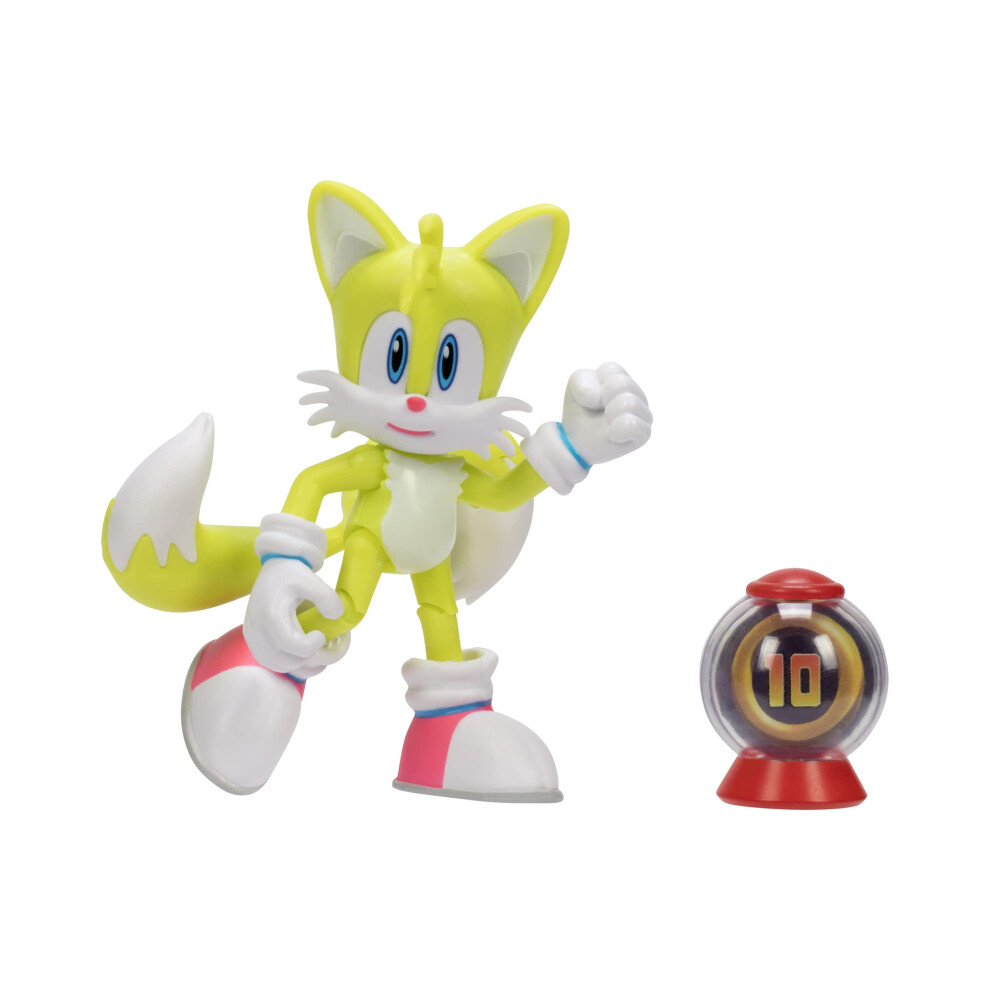 New Sonic The Hedgehog 4-Inch Action Figure Modern Tails With Ring Item Box Collectible Toy