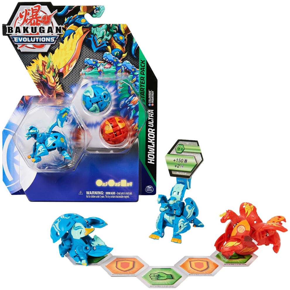 Bakugan Evolutions Starter Pack 3-Pack, Howlkor Ultra with Colossus and Pegatrix, Collectible Action Figures, Ages 6 and Up