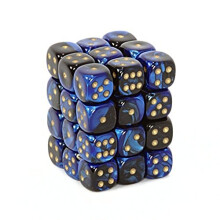 Chessex Dice D6 Sets: Gemini Svart & Bl med Guld - 12 Mm sexsidig trning (36) Trningsblock