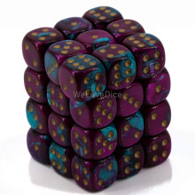 Sady kociek Chessex D6: Gemini Purple & Teal so zlatou - 12 mm eststrann kocka (36) blok kociek
