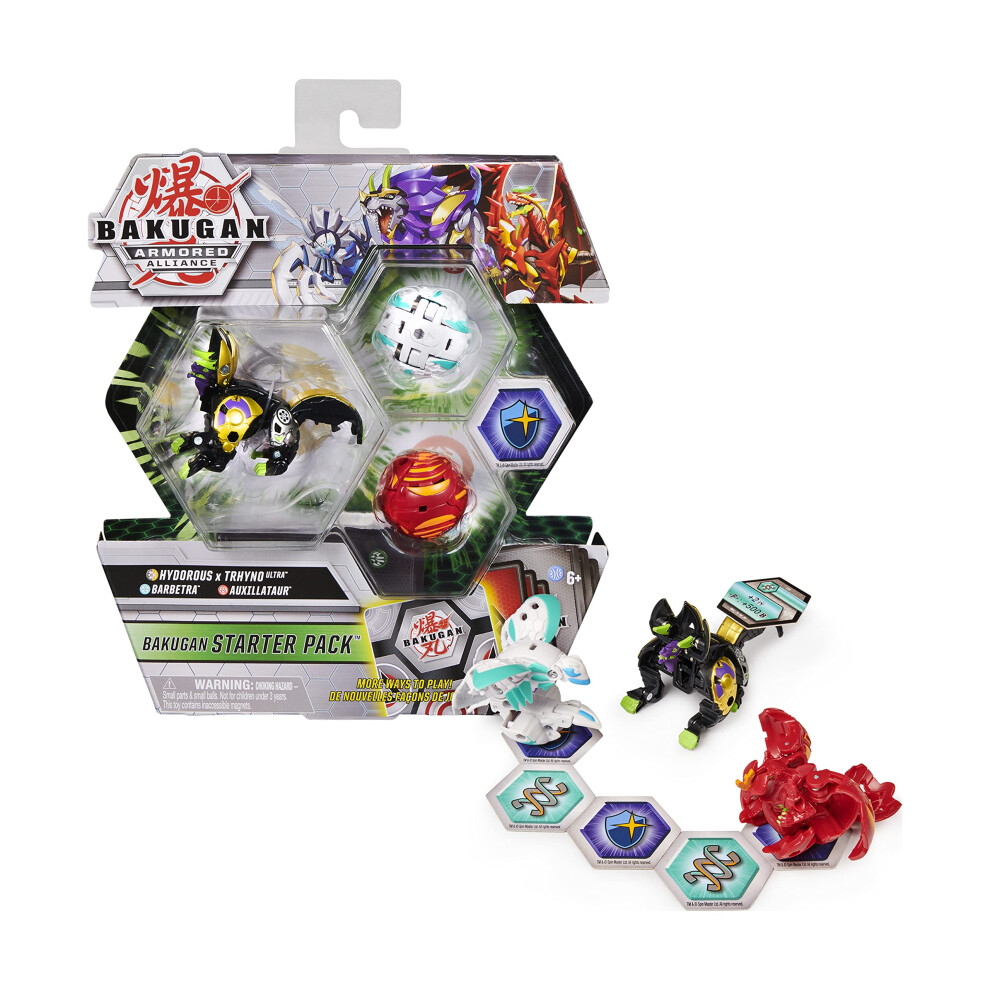 Bakugan Starter Pack 3-Pack, Fused Hydorous x Thryno Ultra, Armored Alliance collectible Action Figures